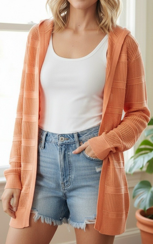 Pointelle Hoodie Cardi PAPAYA