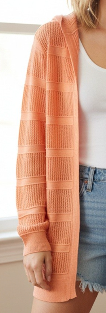 Pointelle Hoodie Cardi PAPAYA