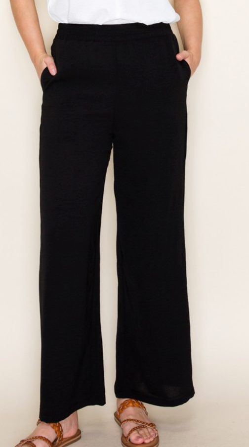 Pocketed Wide Leg Pants BLACK