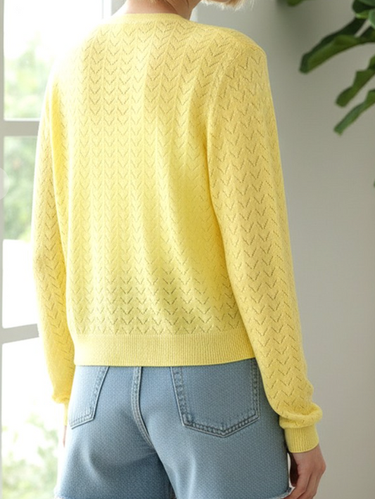 Pointelle Button Down Cardi LEMON