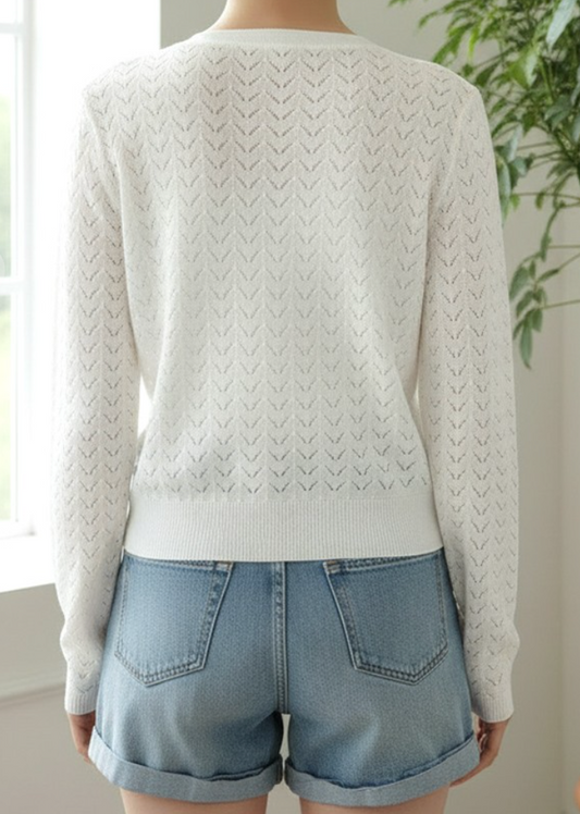 Pointelle Button Down Cardi WHITE