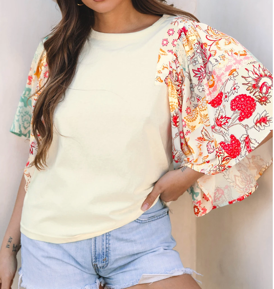 Floral Patchwork Batwing Sleeve IVORY