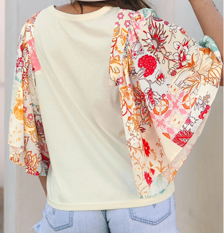 Floral Patchwork Batwing Sleeve IVORY