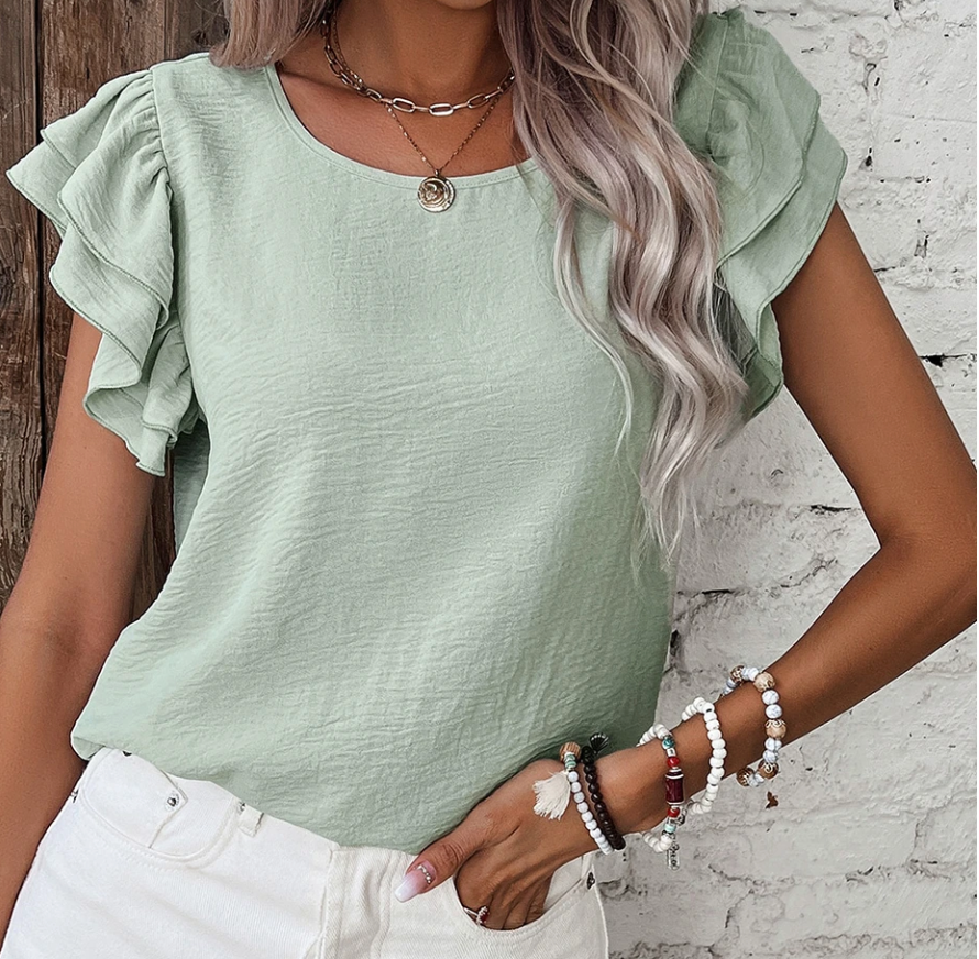 Ruffled Cap Sleeve Blouse LODEN