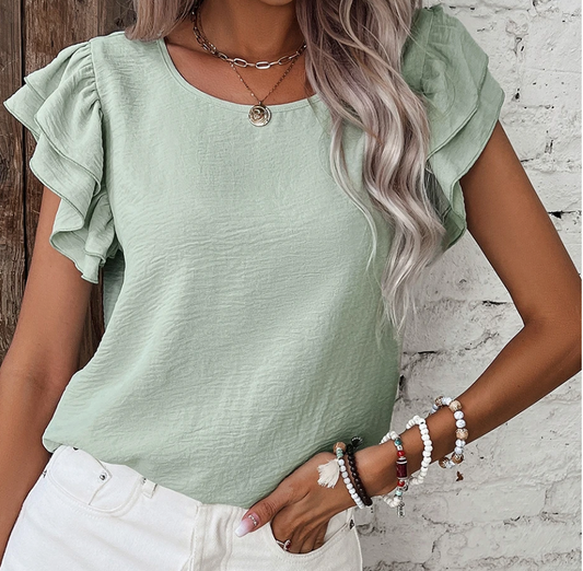 Ruffled Cap Sleeve Blouse LODEN