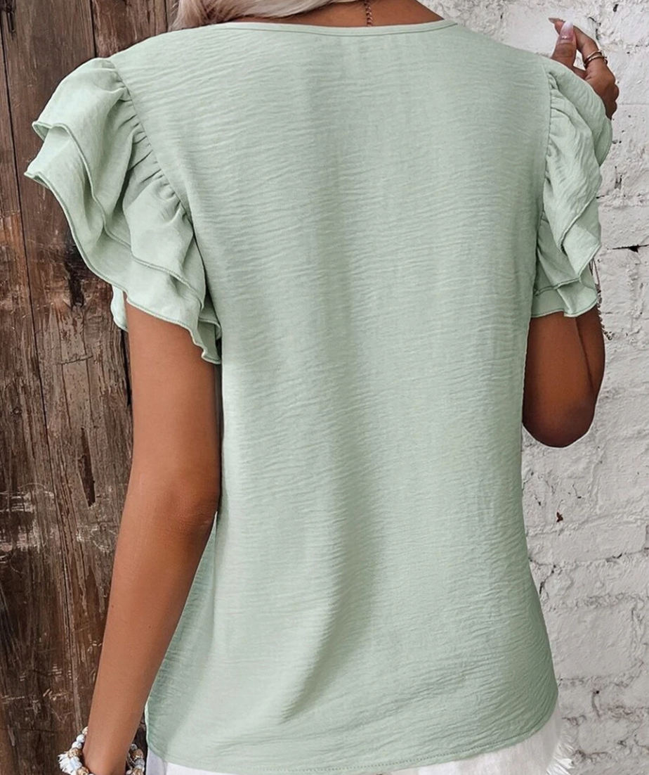 Ruffled Cap Sleeve Blouse LODEN