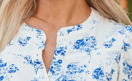 Floral Tiered Puff Sleeve Pleated BLUE