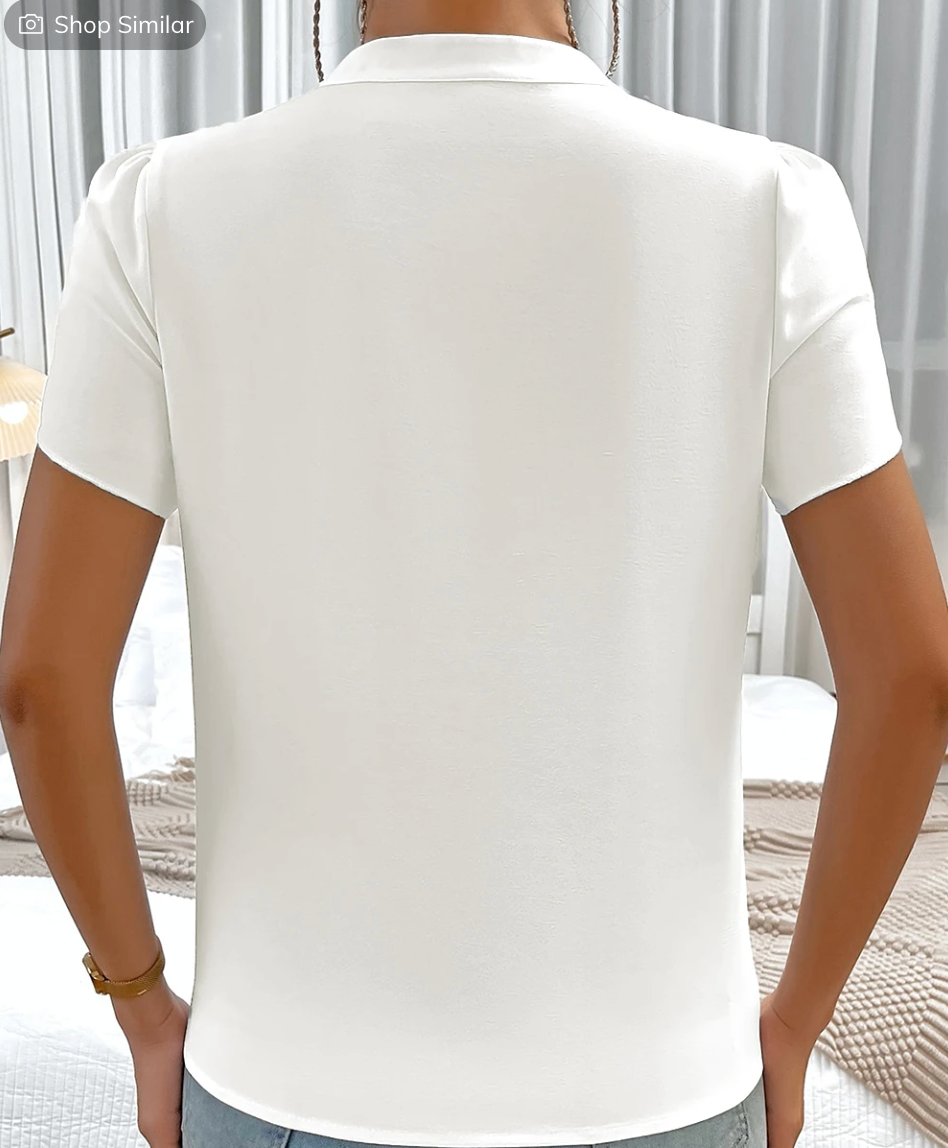 Silky Notched Neckline Petal Sleeve WHITE