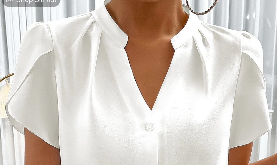 Silky Notched Neckline Petal Sleeve WHITE