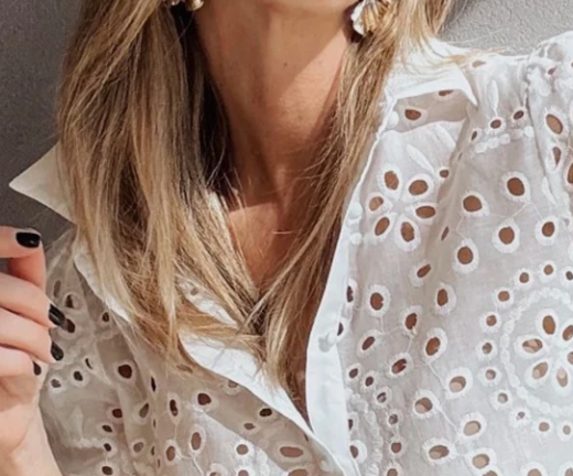 Eyelet Embroidered Puff Sleeve Crop WHITE