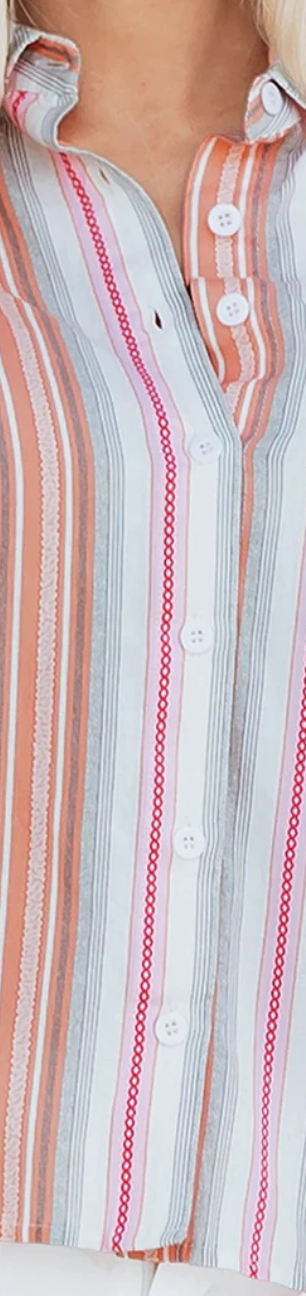 Stripe Button Up Short Sleeve PINK