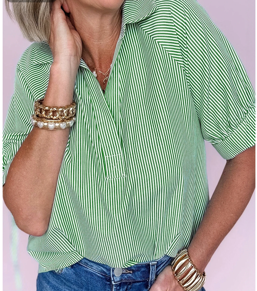 Striped Collared 1/2 Sleeve GREEN