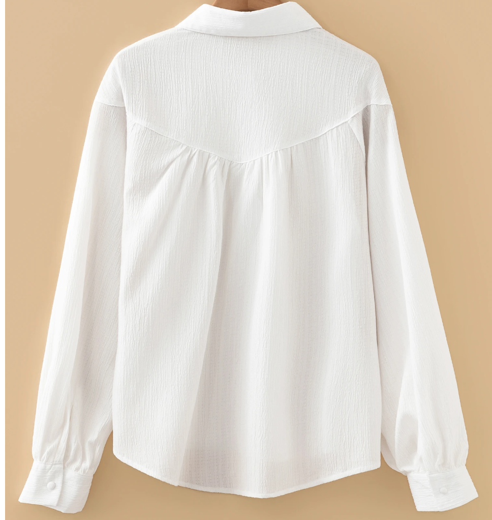Crinkled Texture Lantern Sleeve WHITE