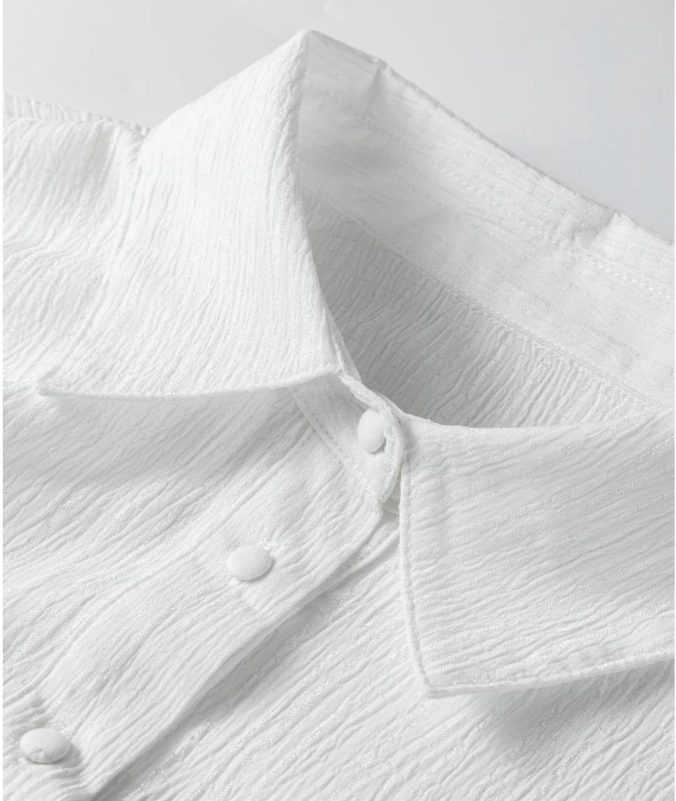 Crinkled Texture Lantern Sleeve WHITE