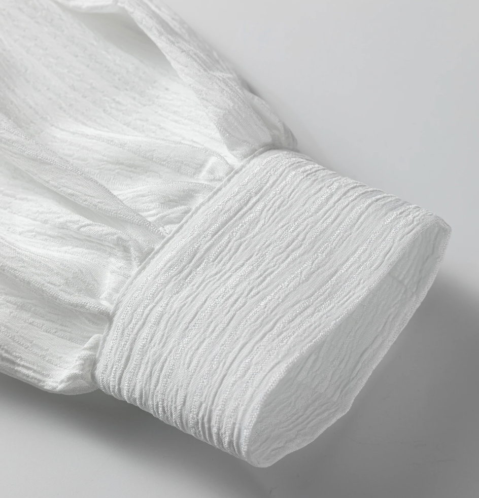 Crinkled Texture Lantern Sleeve WHITE