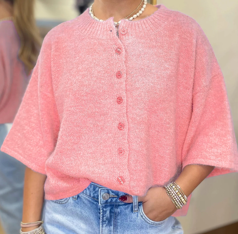 Boxy Button Down Cardi Sweater PEACH