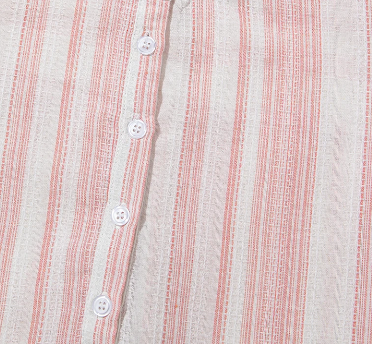 Stripe Gauze 1/2 Button Blouse RED