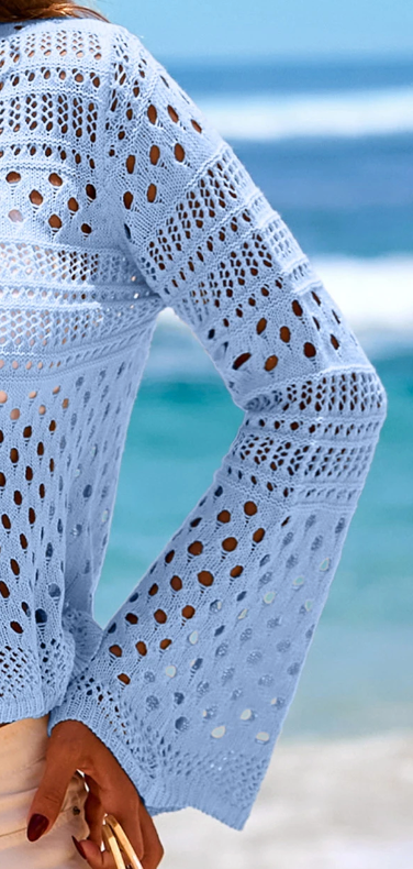 Tie Crochet Flare Sleeve Sweater CONEFLOWER