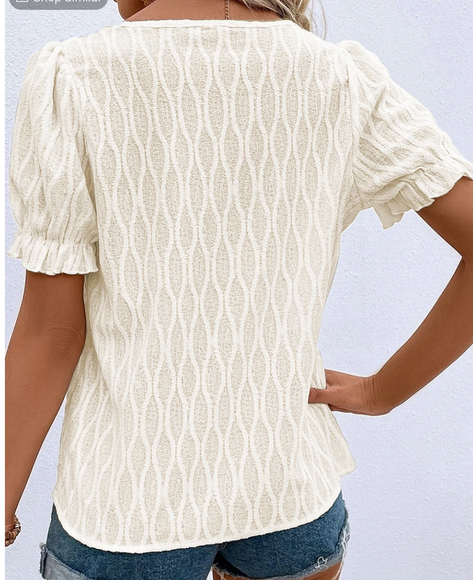 Texture Notch Neck Puff Sleeve Blouse BEIGE