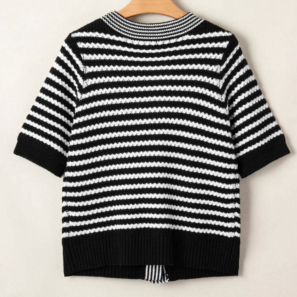 Stripe Bow Knot Sweater B&W