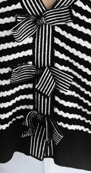 Stripe Bow Knot Sweater B&W