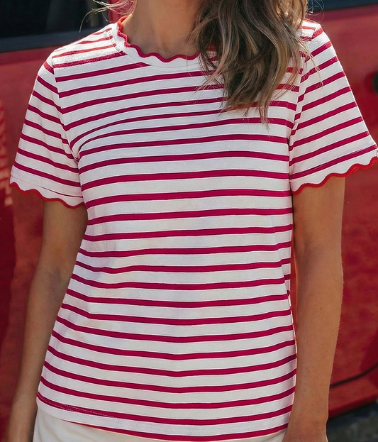 Stripe W/ Scalloped Trim RED