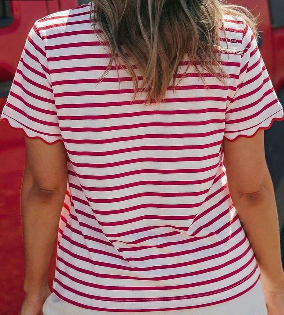 Stripe W/ Scalloped Trim RED