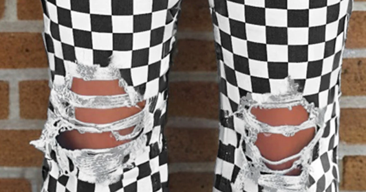 Checkered Distressed Cropped Jeans B&W