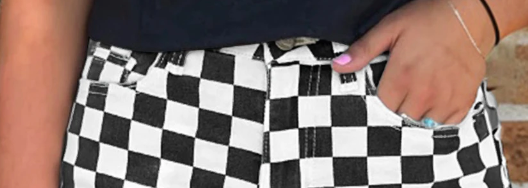 Checkered Distressed Cropped Jeans B&W