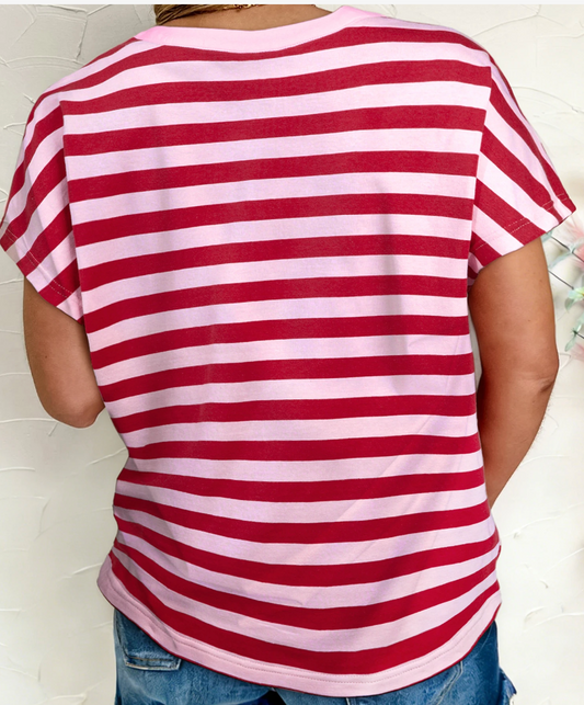 Stripe Split V~Neck PINK