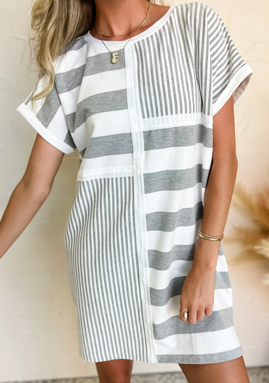 Everyday Effortless Stripe Dress GRAY