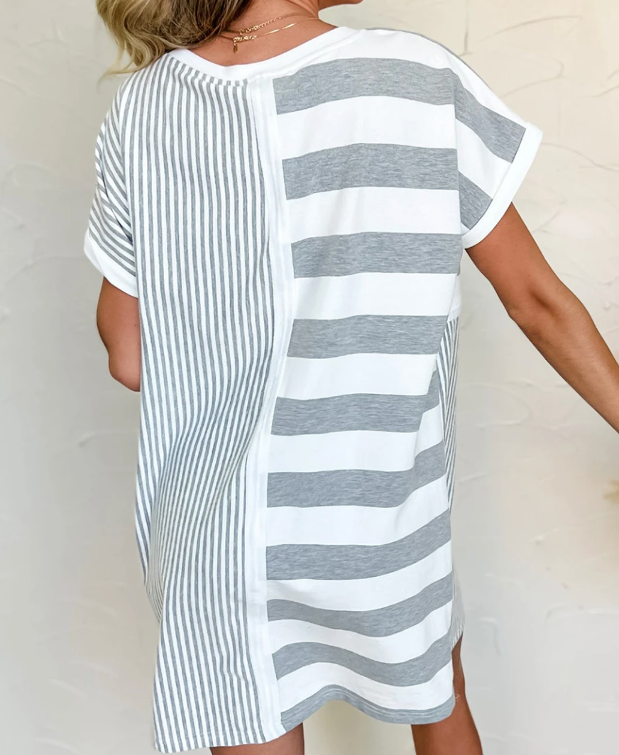 Everyday Effortless Stripe Dress GRAY