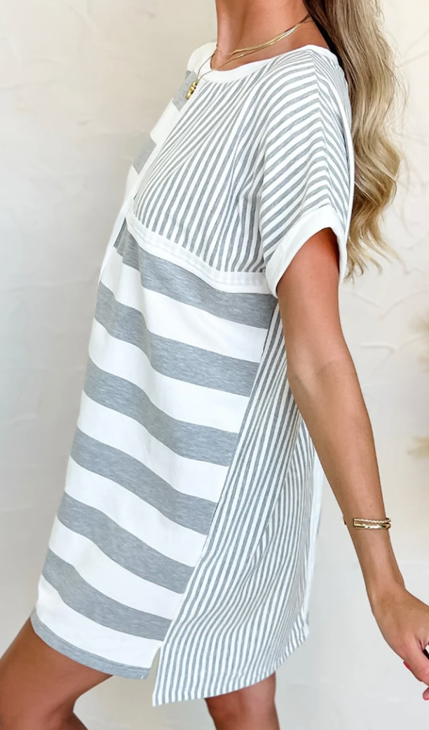 Everyday Effortless Stripe Dress GRAY