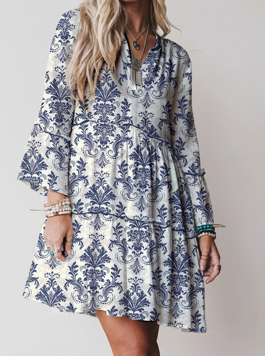 Willow Damask Dress BLUE