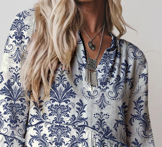 Willow Damask Dress BLUE