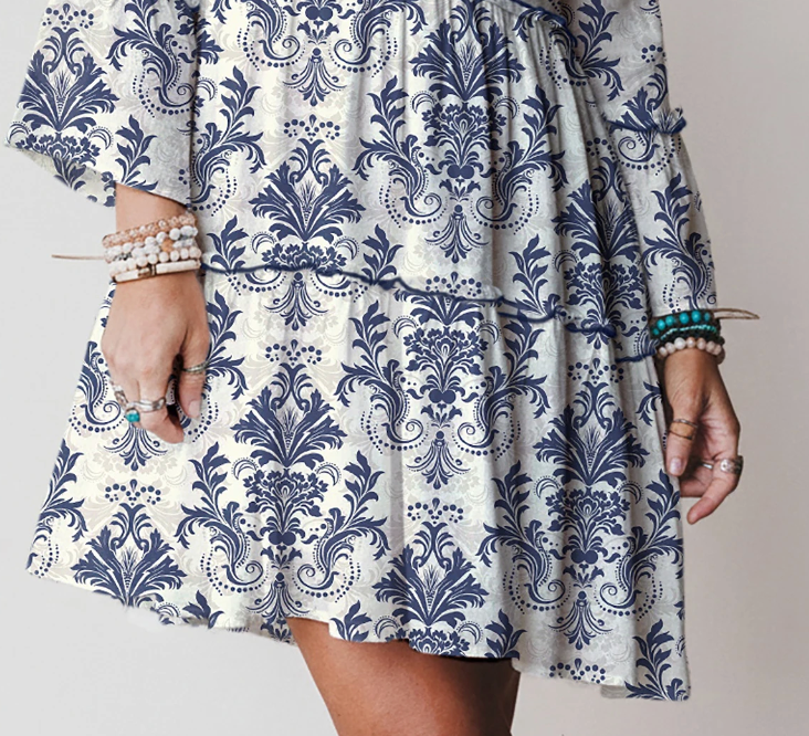 Willow Damask Dress BLUE