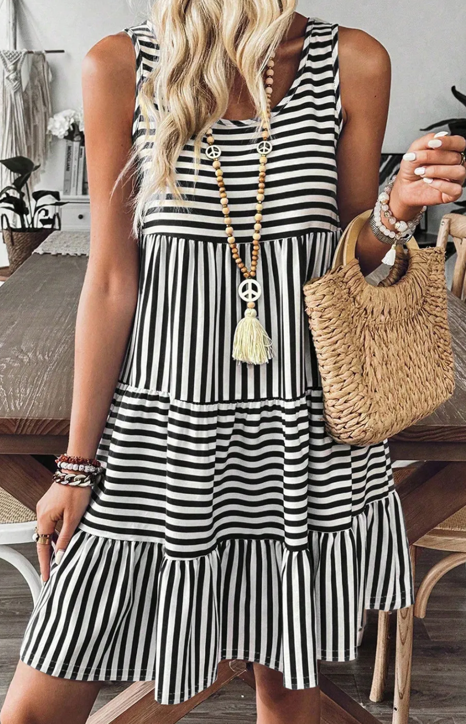 Free Spirit Stripe Dress B&W