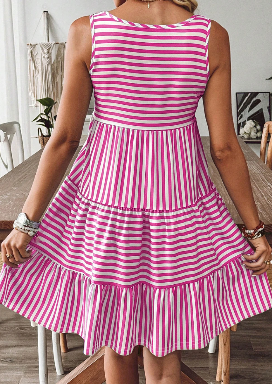Free Spirit Stripe Dress FUCHSIA