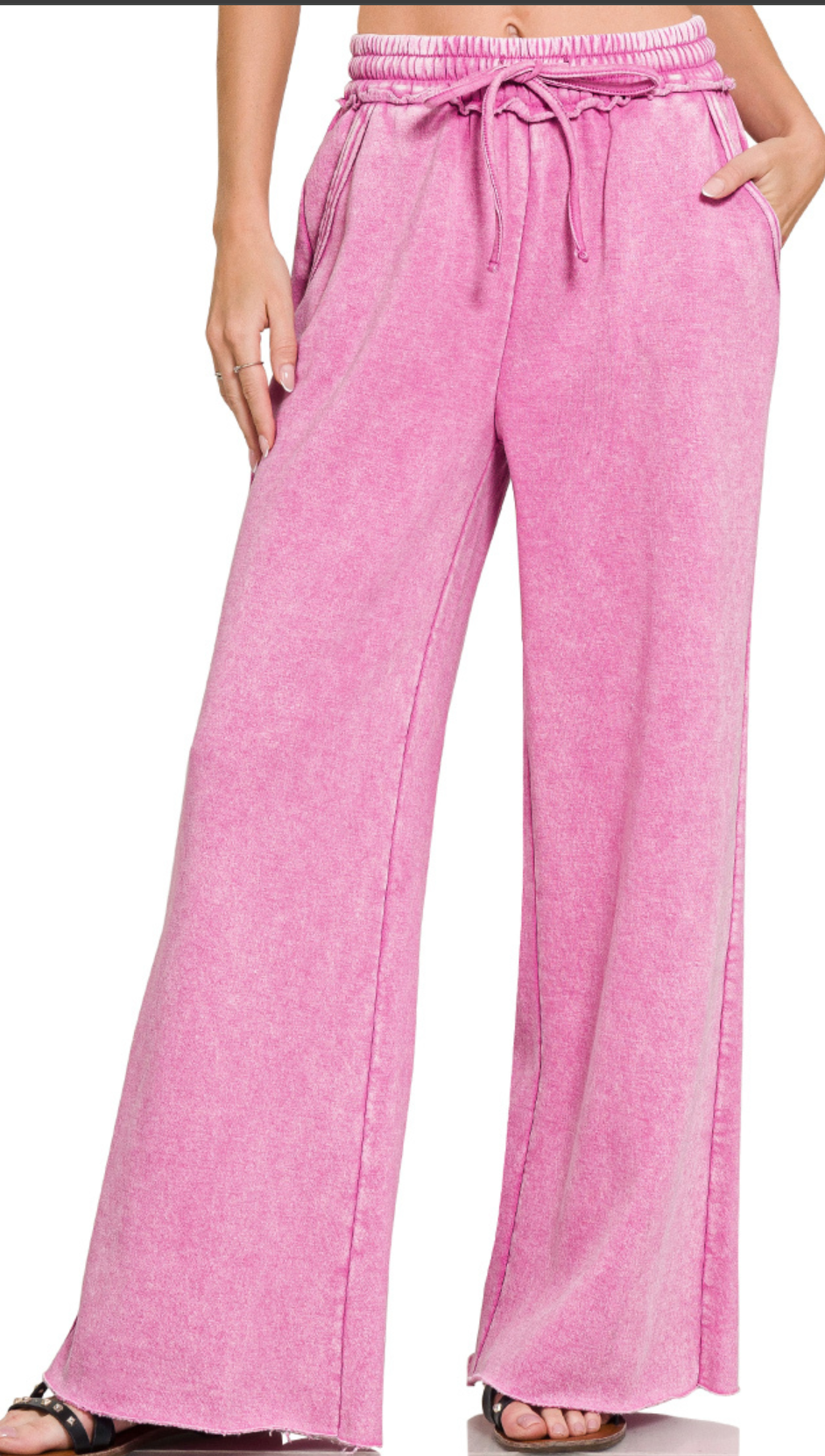Acid Wash Palazzo Pants 30" MAUVE