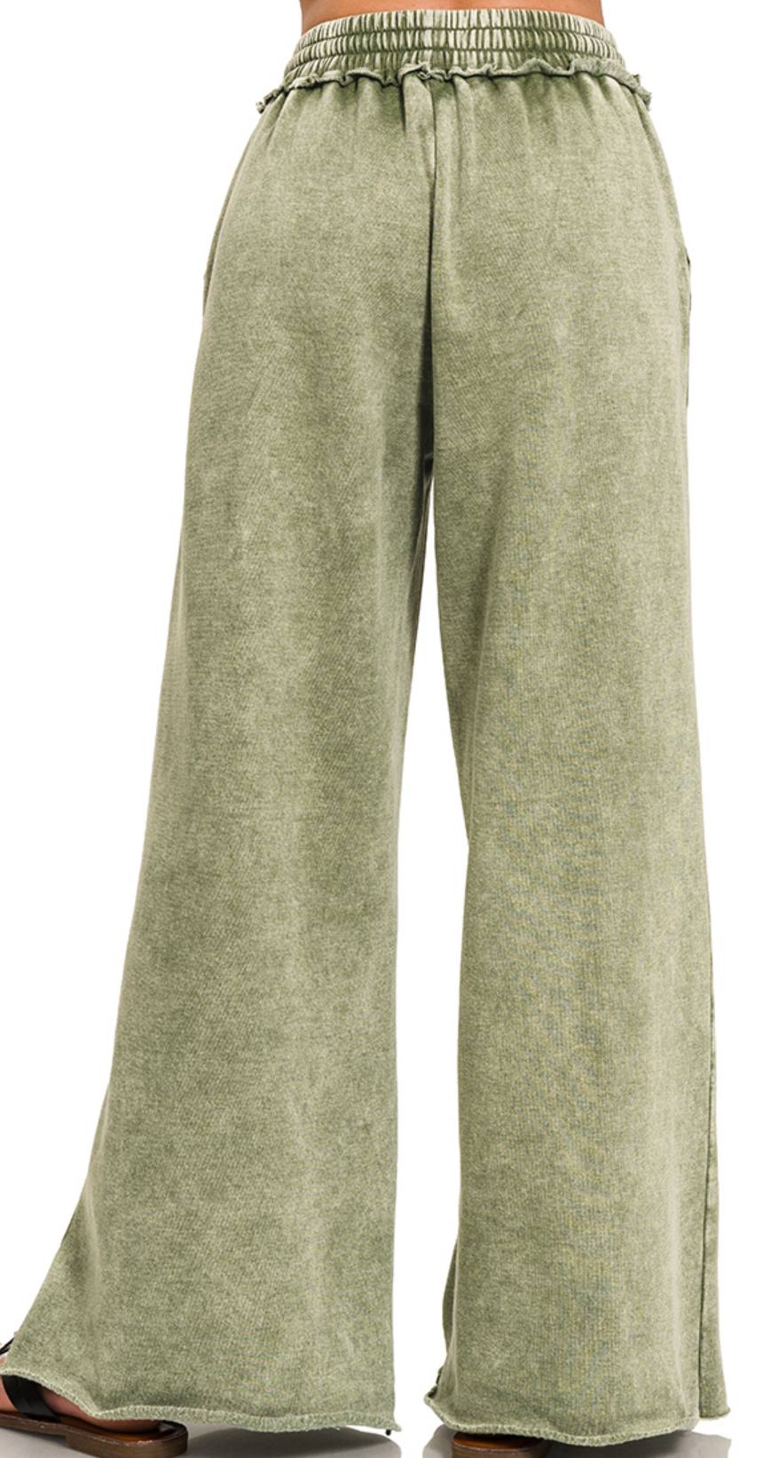 Acid Wash Palazzo Pants 30" OLIVE