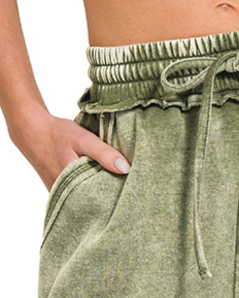 Acid Wash Palazzo Pants 30" OLIVE