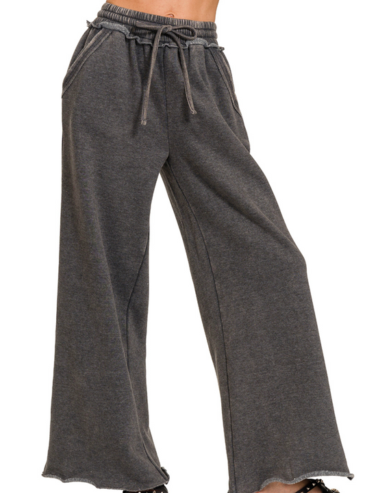 Acid Wash Palazzo Pants 30" BLACK