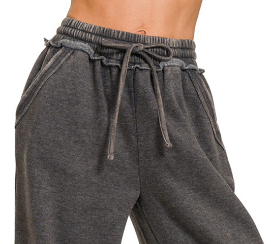 Acid Wash Palazzo Pants 30" BLACK
