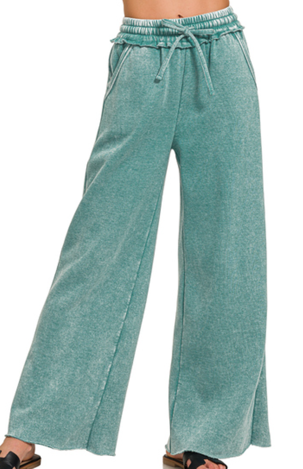 Acid Wash Palazzo Pants 30" TEAL