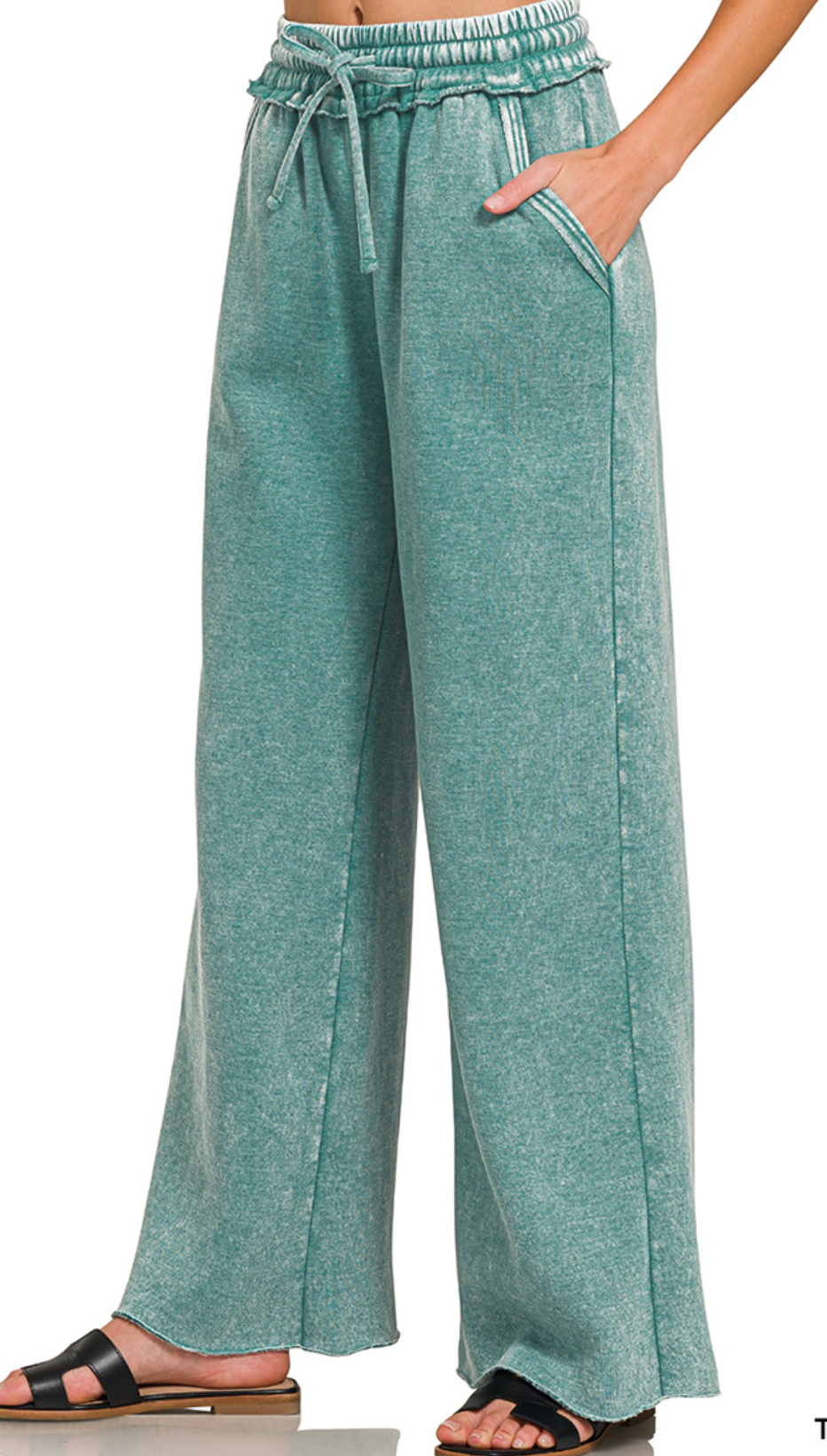 Acid Wash Palazzo Pants 30" TEAL