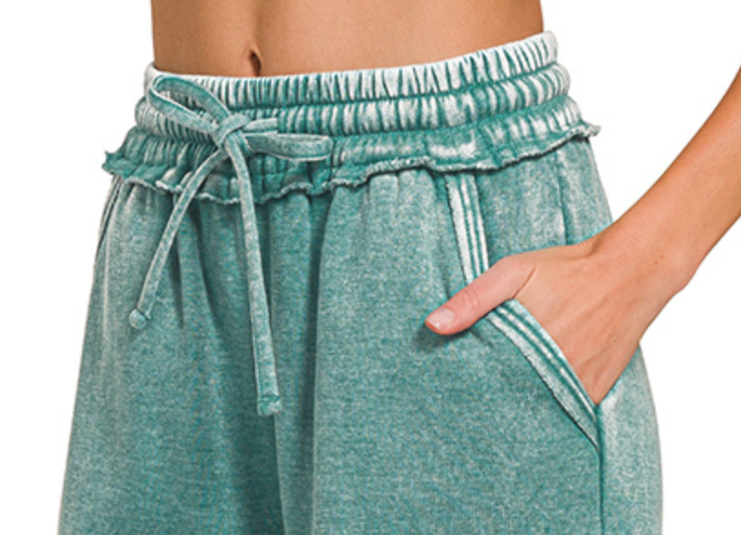 Acid Wash Palazzo Pants 30" TEAL