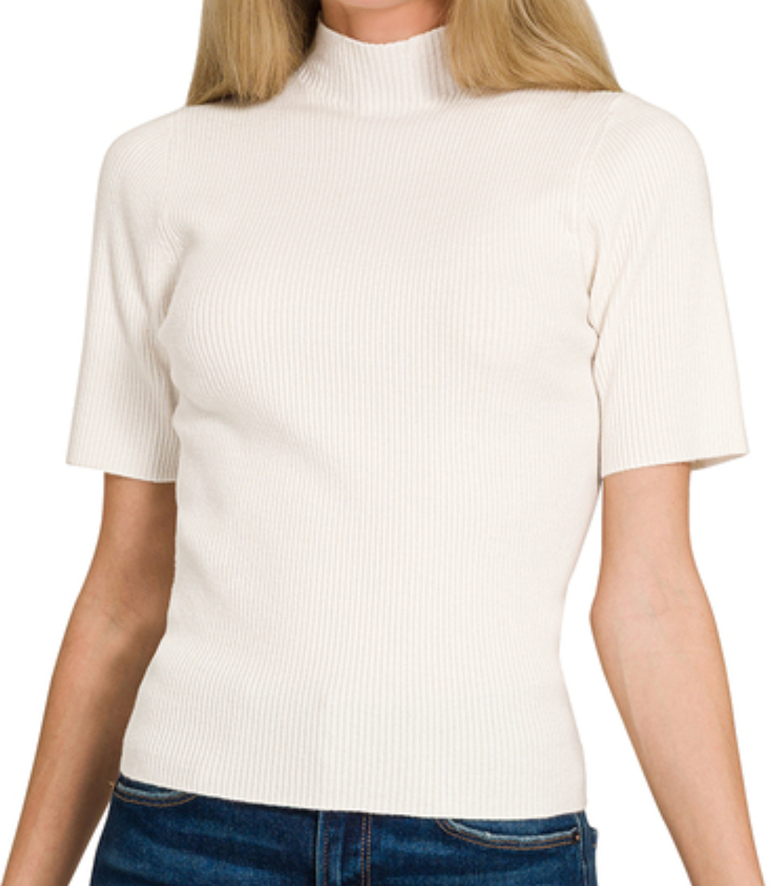 Essential Rib Mock Neck IVORY