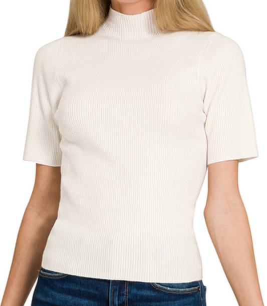 Essential Rib Mock Neck IVORY