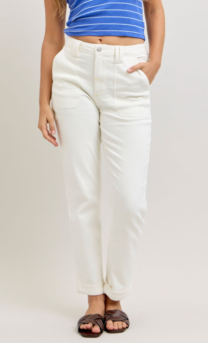 JUDY BLUE Straight WHITE 28"