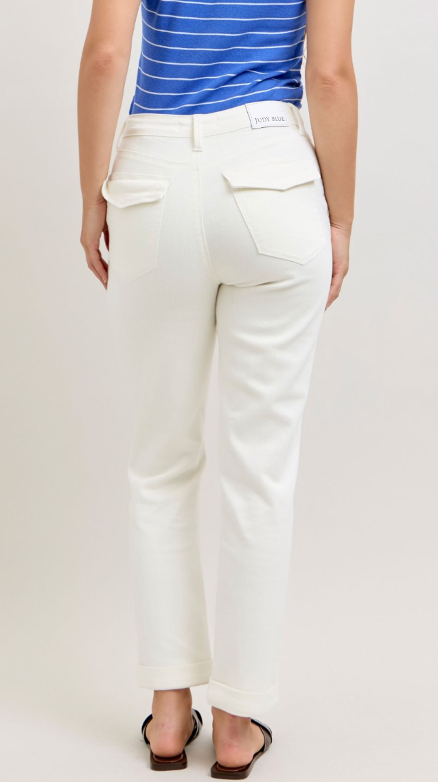 JUDY BLUE Straight WHITE 28"